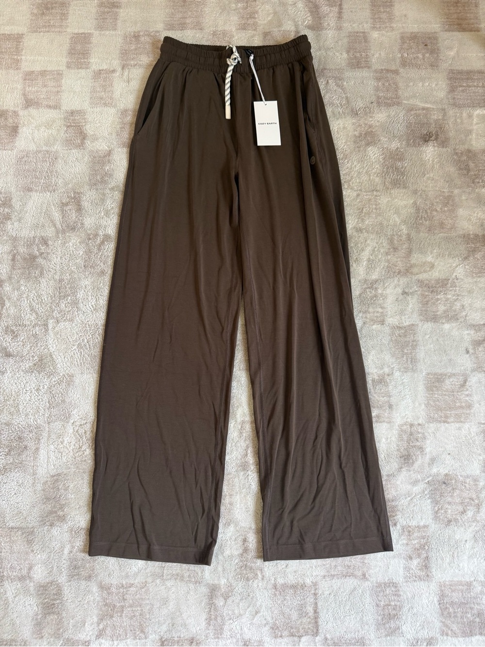 Wide Leg Lounge Pants in Dark Brown - Soft Drawstring Waist